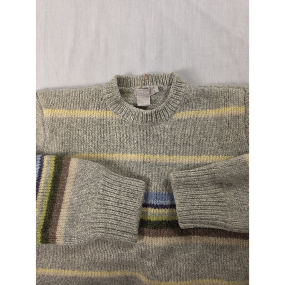 J.Crew Sweater Womens Large Gray Wool Striped Crewneck Pullover Long Sleeve